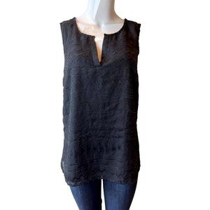 Market Spruce Women's Tank Top Beaded Chevron SFT9181 Split V Neck Black Size XL